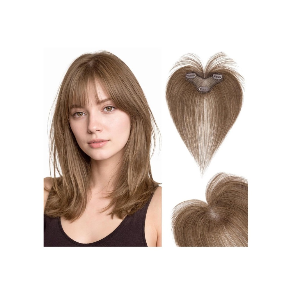 Clip In Bangs Real Remy Human Hair Topper Medium Brown #04 11" Wispy Fringe